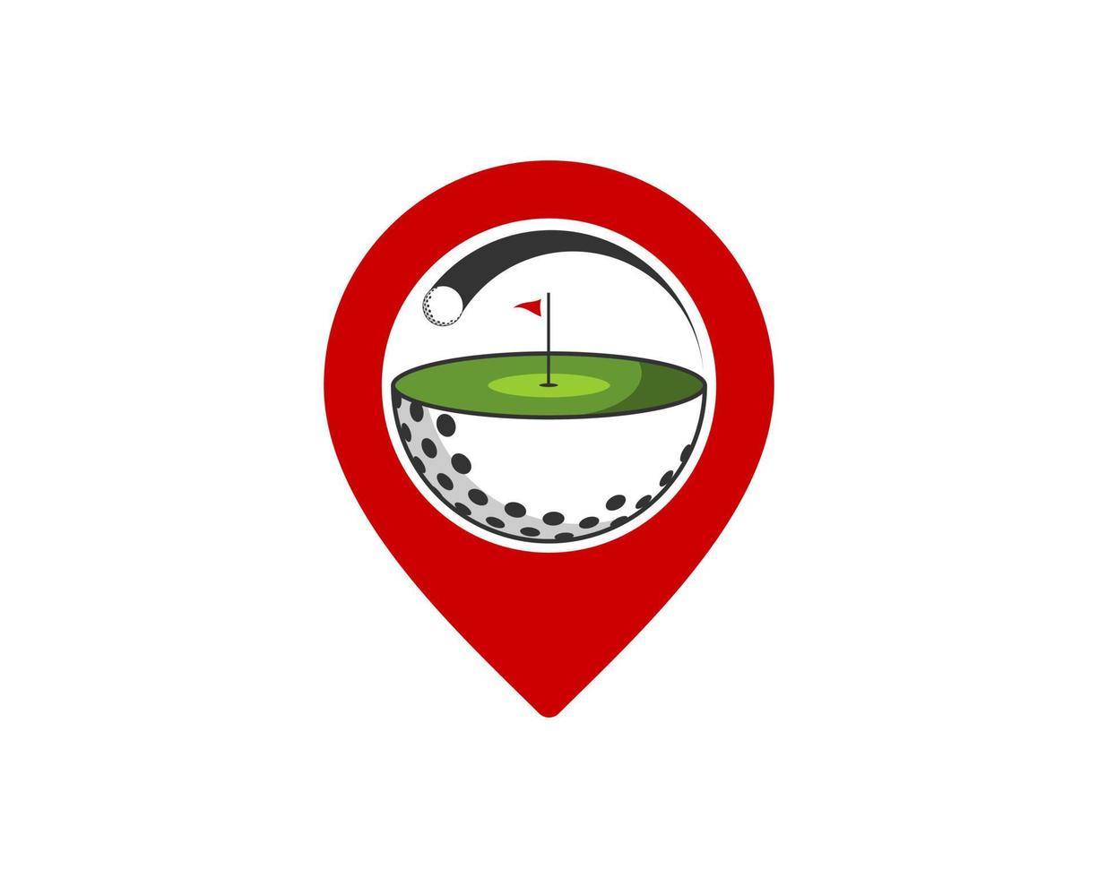 ubicación del pin rojo con pelota de golf y campo dentro vector