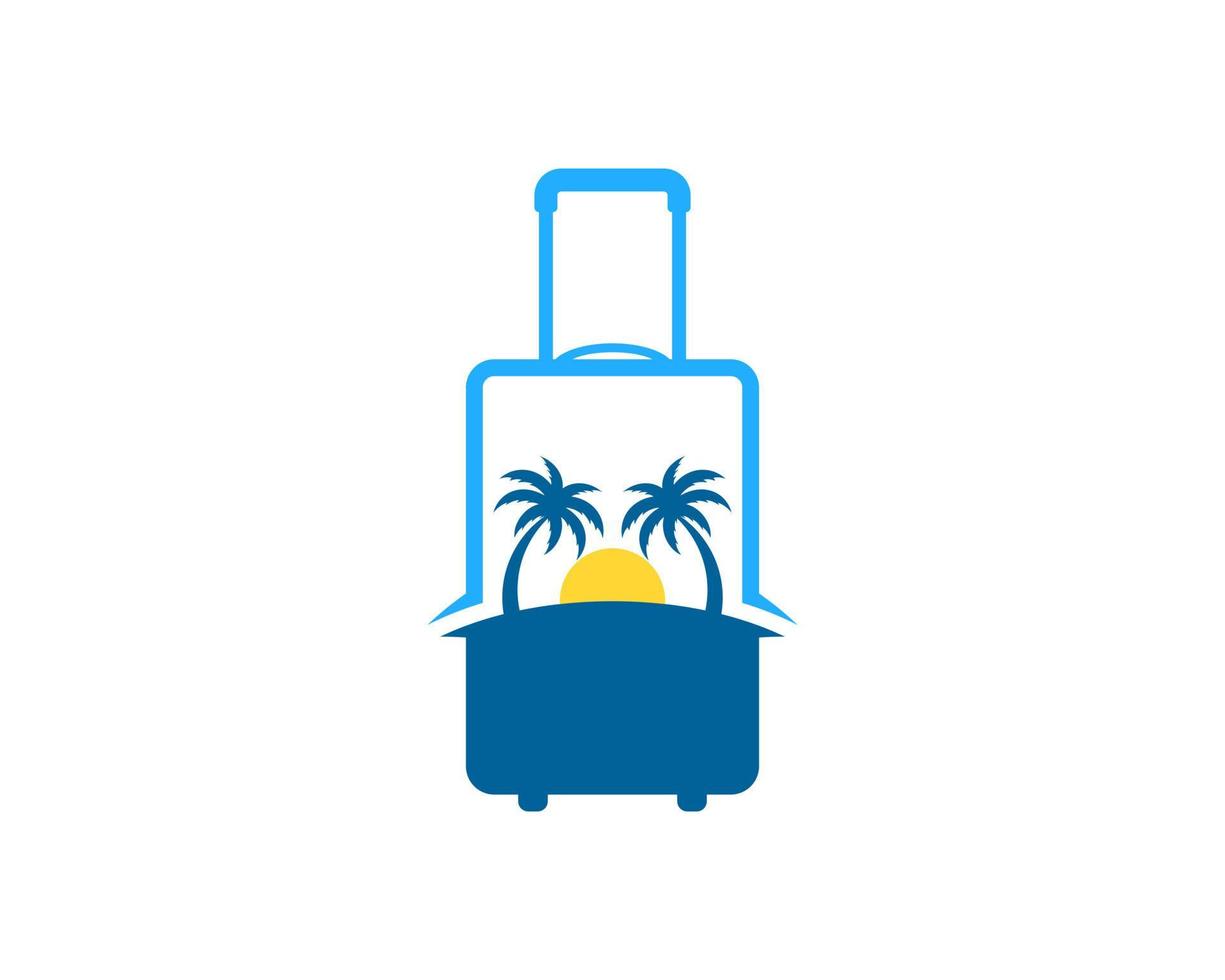 Travel bag with palm tree and sunset inside vector