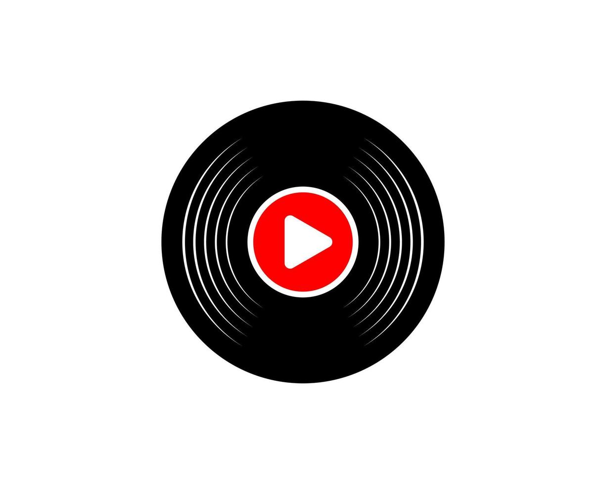 Black vinyl music with media play button inside vector