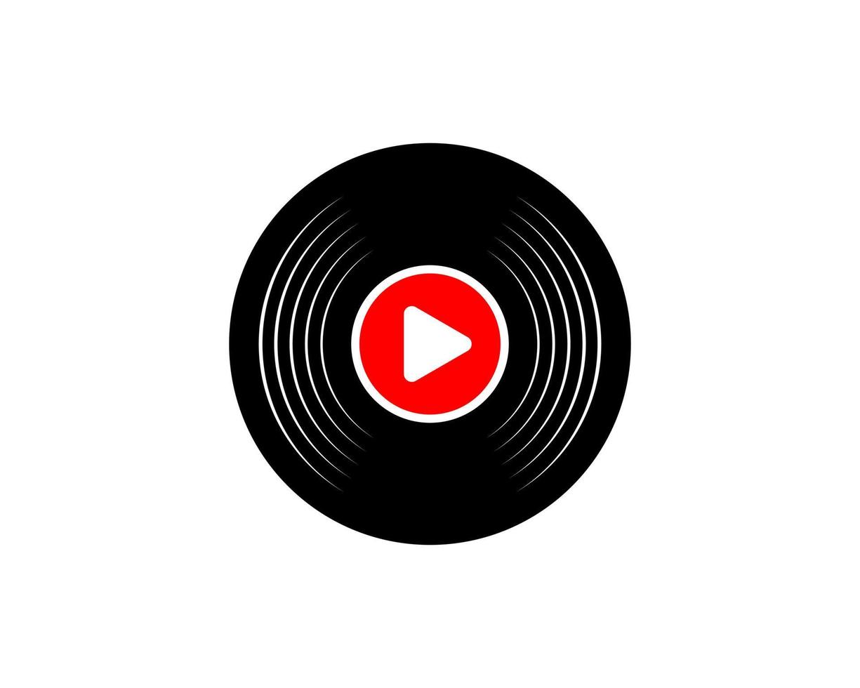 Black vinyl music with media play button inside vector