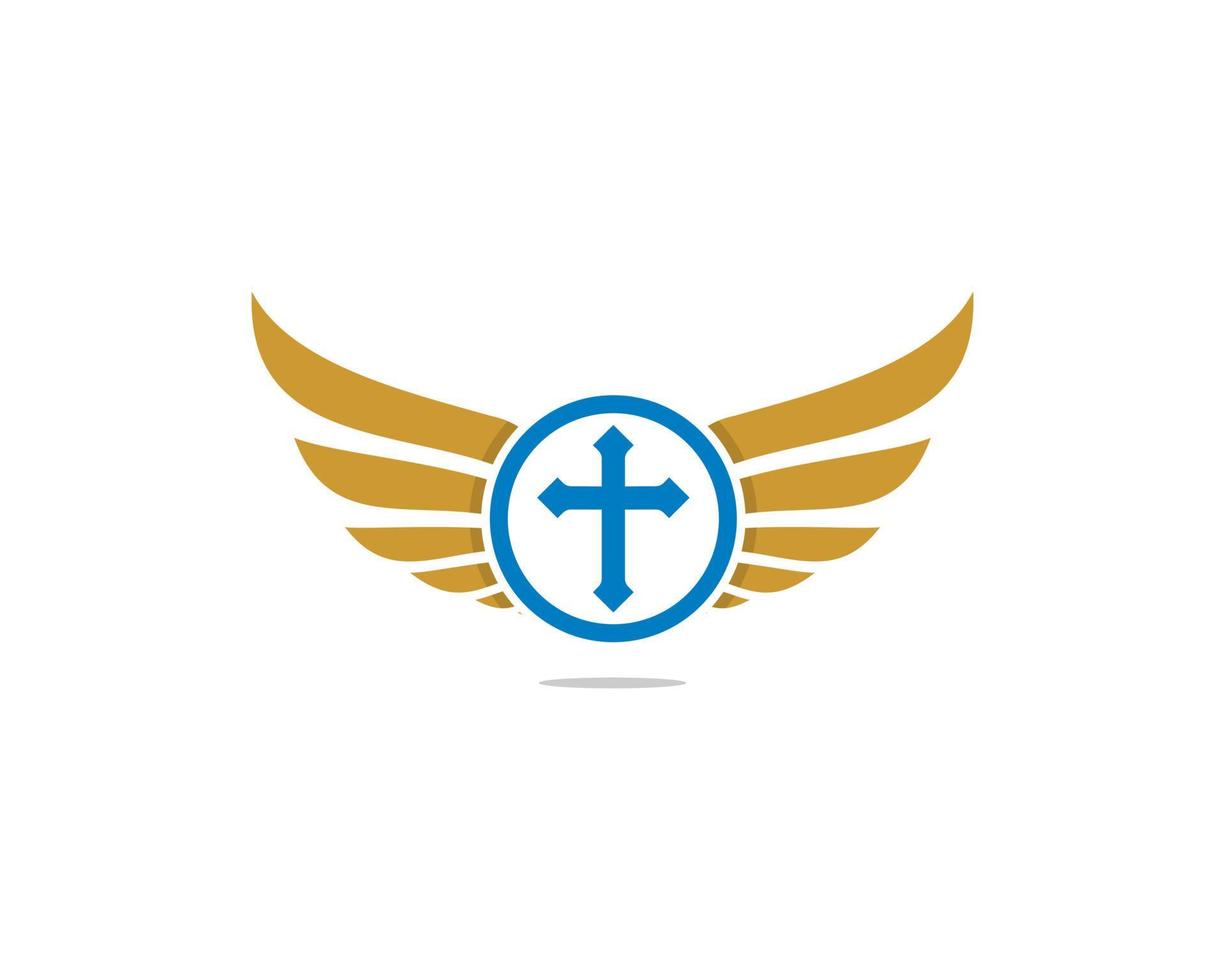 Christian cross with golden wings beside vector