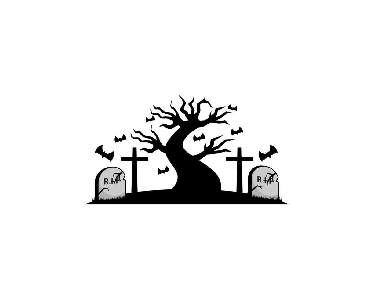 Barren tree in grave silhouette illustration vector