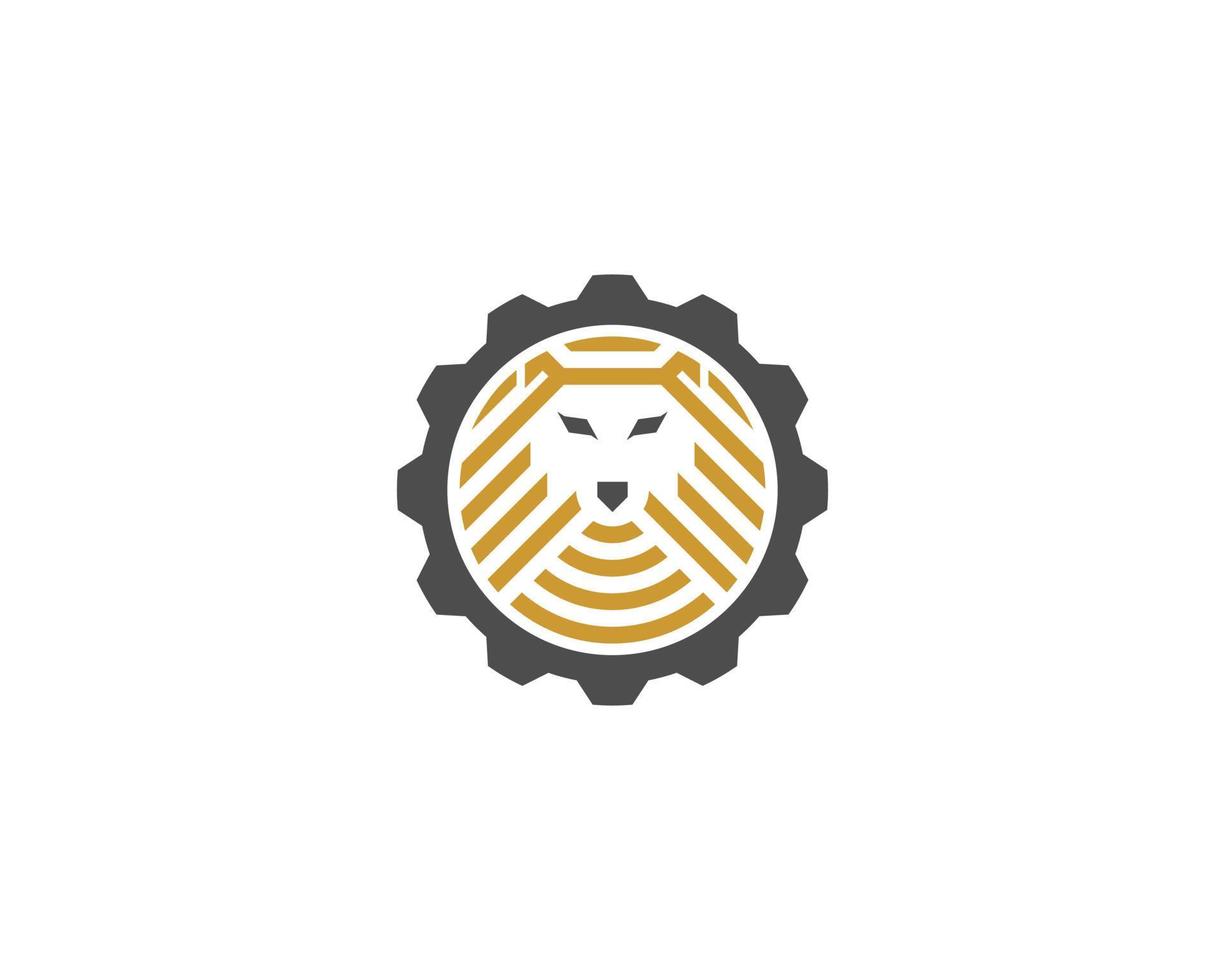 Abstract wolf face in gear wheel logo vector
