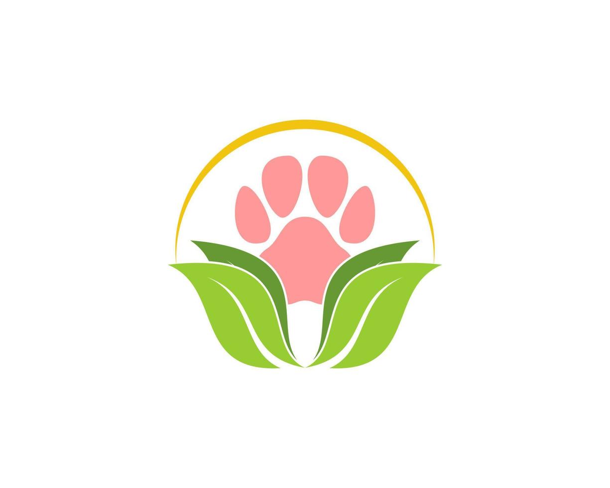 Nature green leaves with pet paws behind vector
