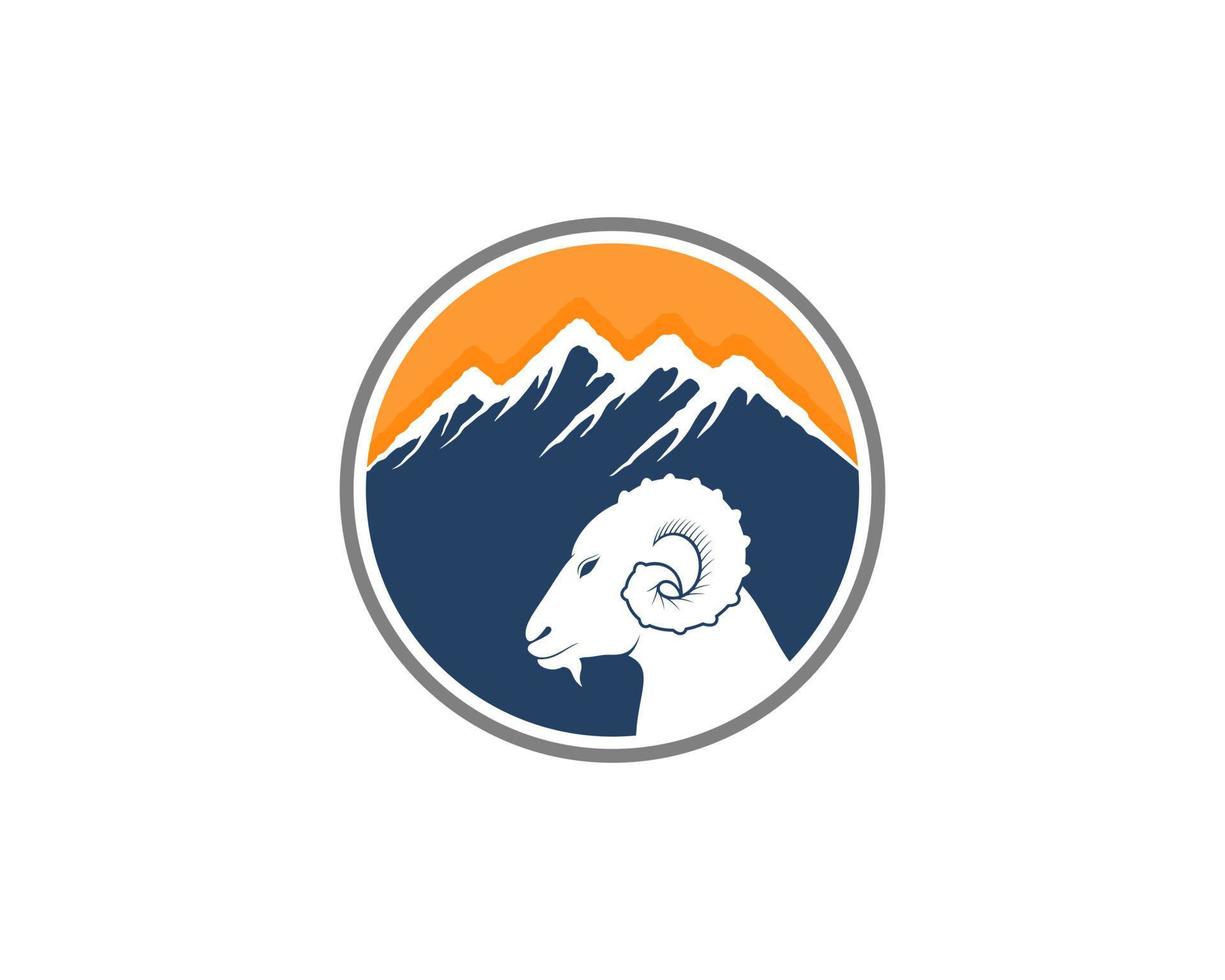 Goat head in the blue mountain logo vector