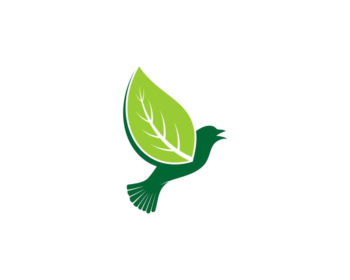Flying bird with green leaf as wings vector