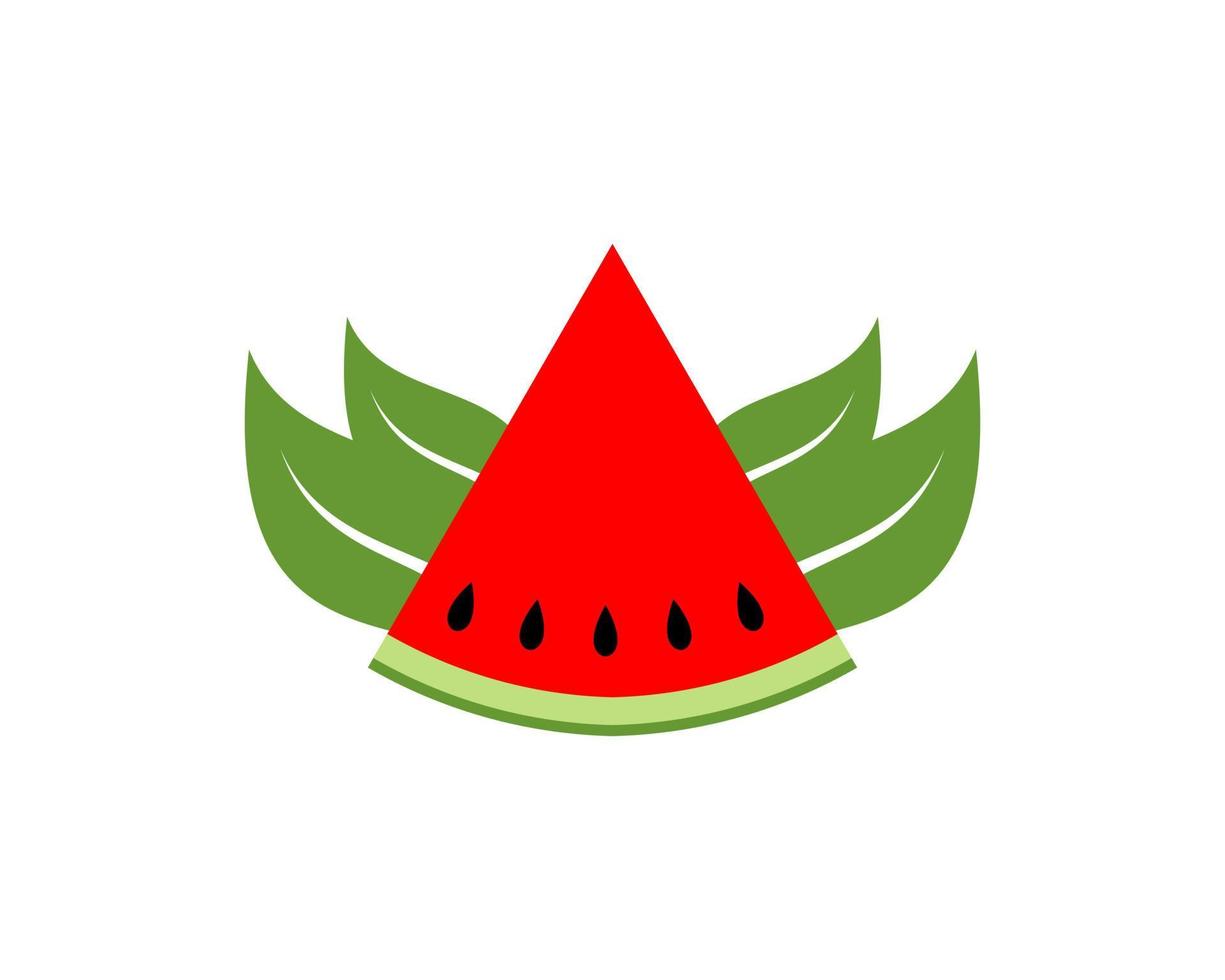 Watermelon slice with green leaf behind vector