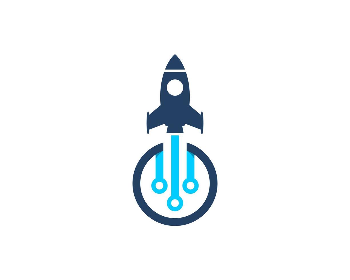 Rocket launch on the circle tech logo vector
