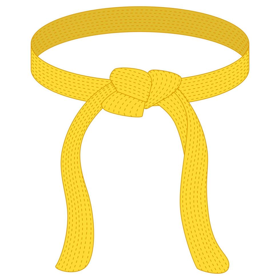 Karate belt yellow color isolated on white background. Design icon of Japanese martial art in flat style. vector