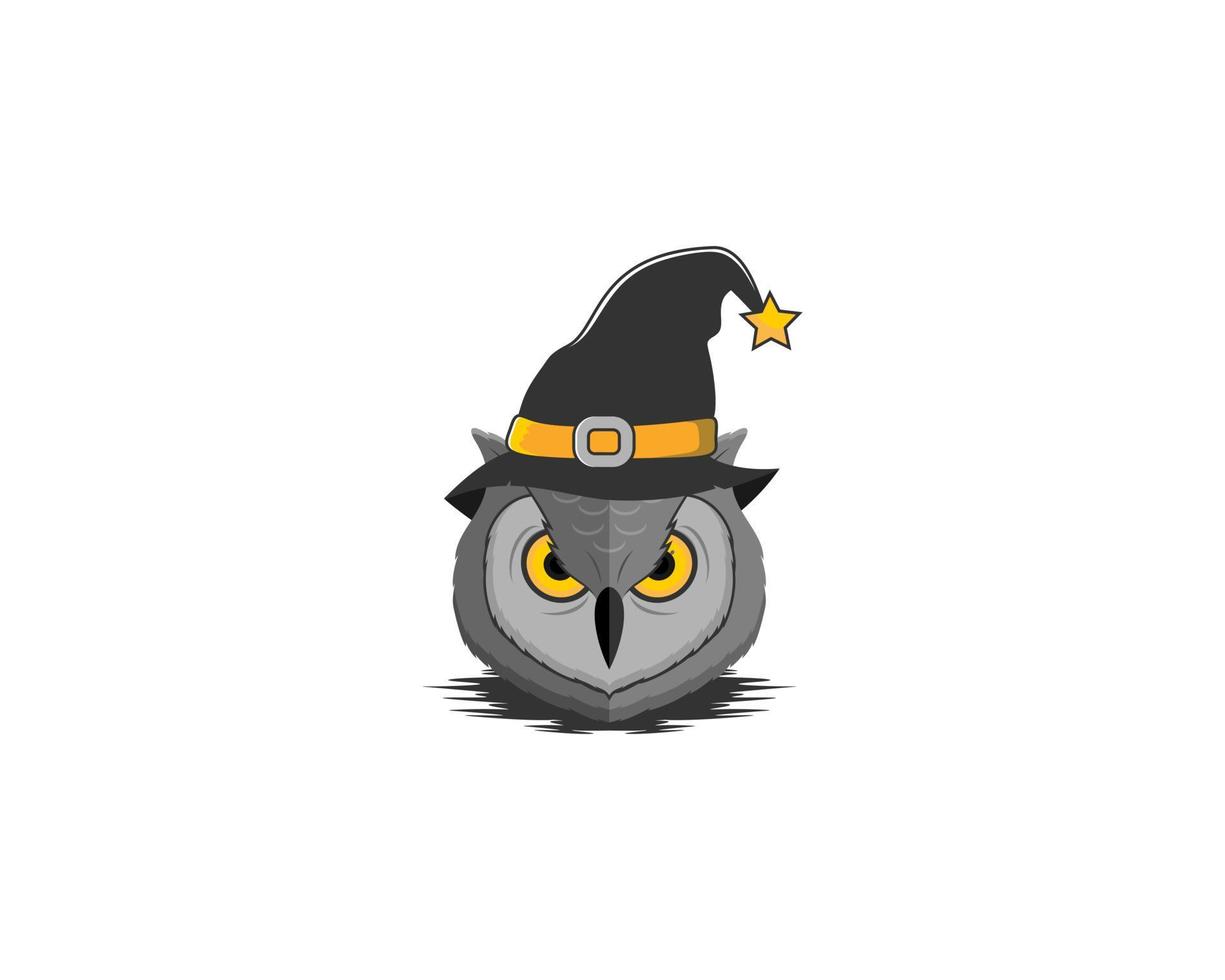 Angry owl wearing witch hat illustration vector