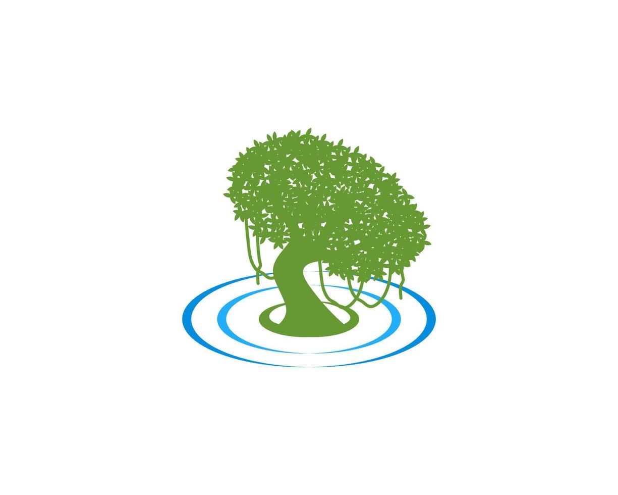 Dense tree and roots on the puddle water vector