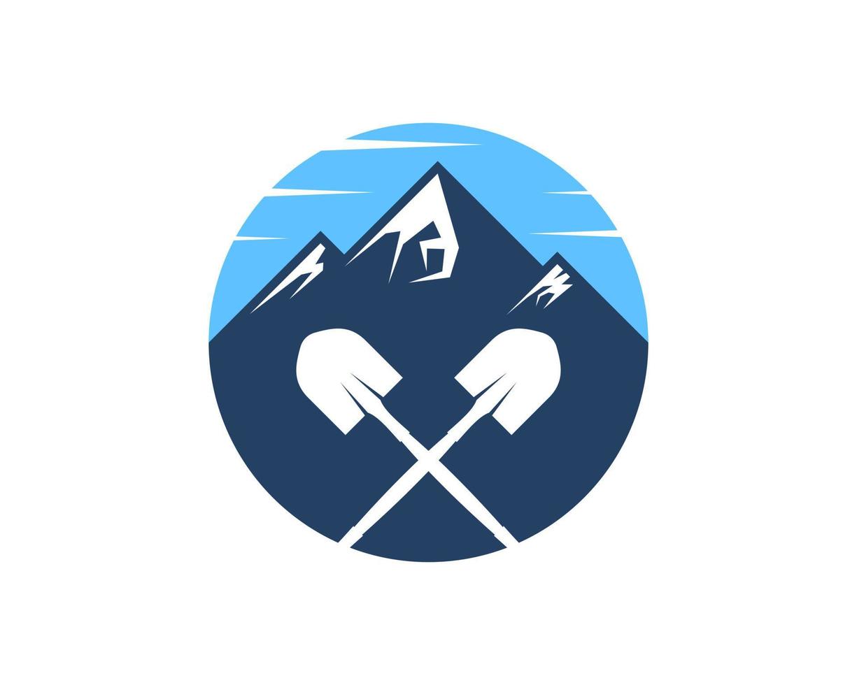 Mountain with cross shovel inside vector