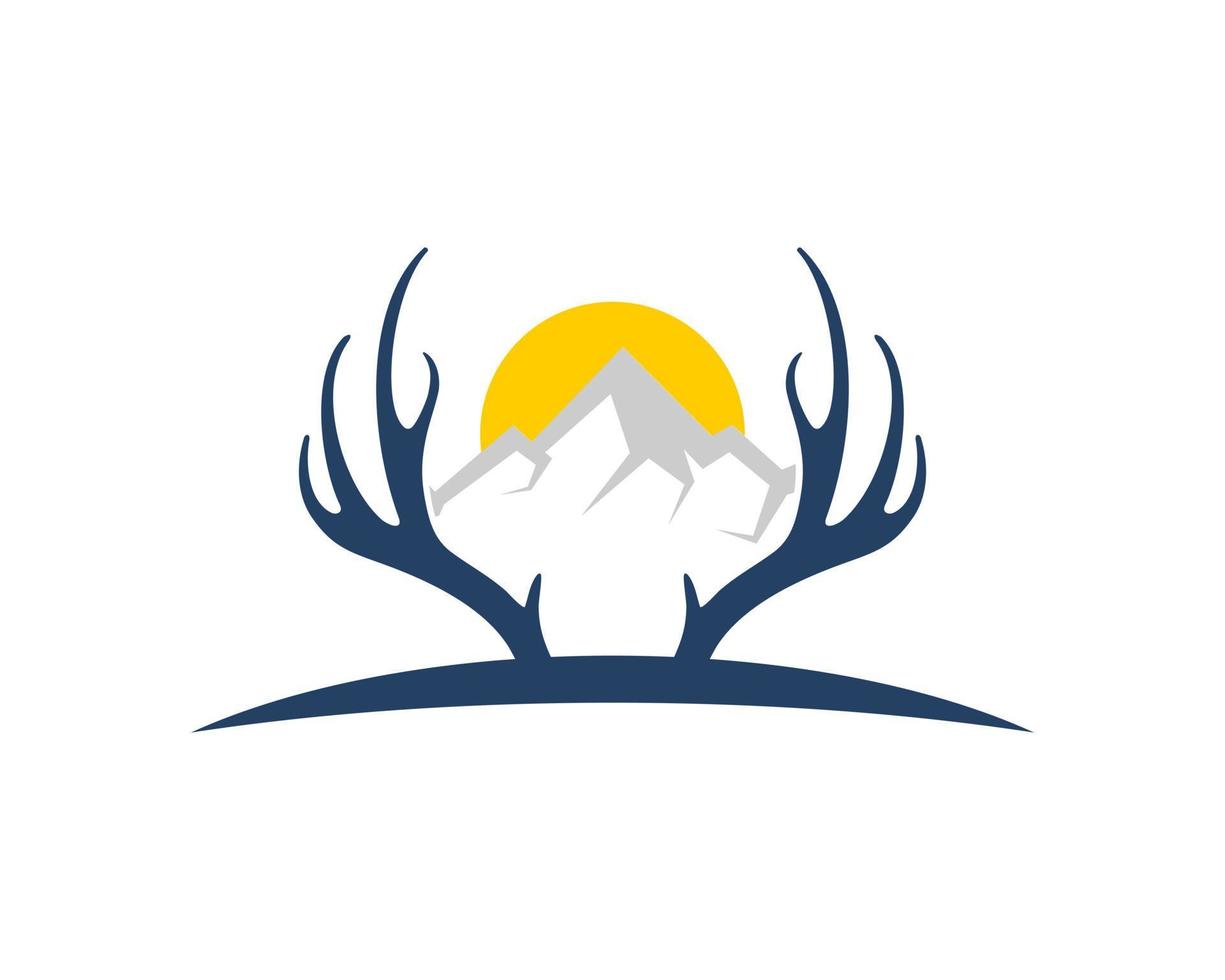 Deer antlers with mountain and sunset inside vector