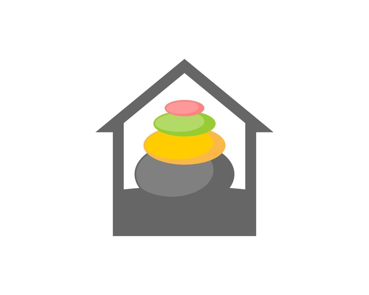 Simple house with yoga stone inside vector