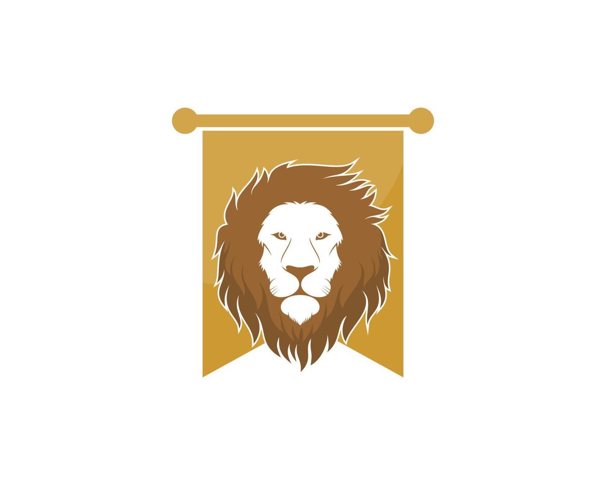 Lion head with achievement flag behind vector