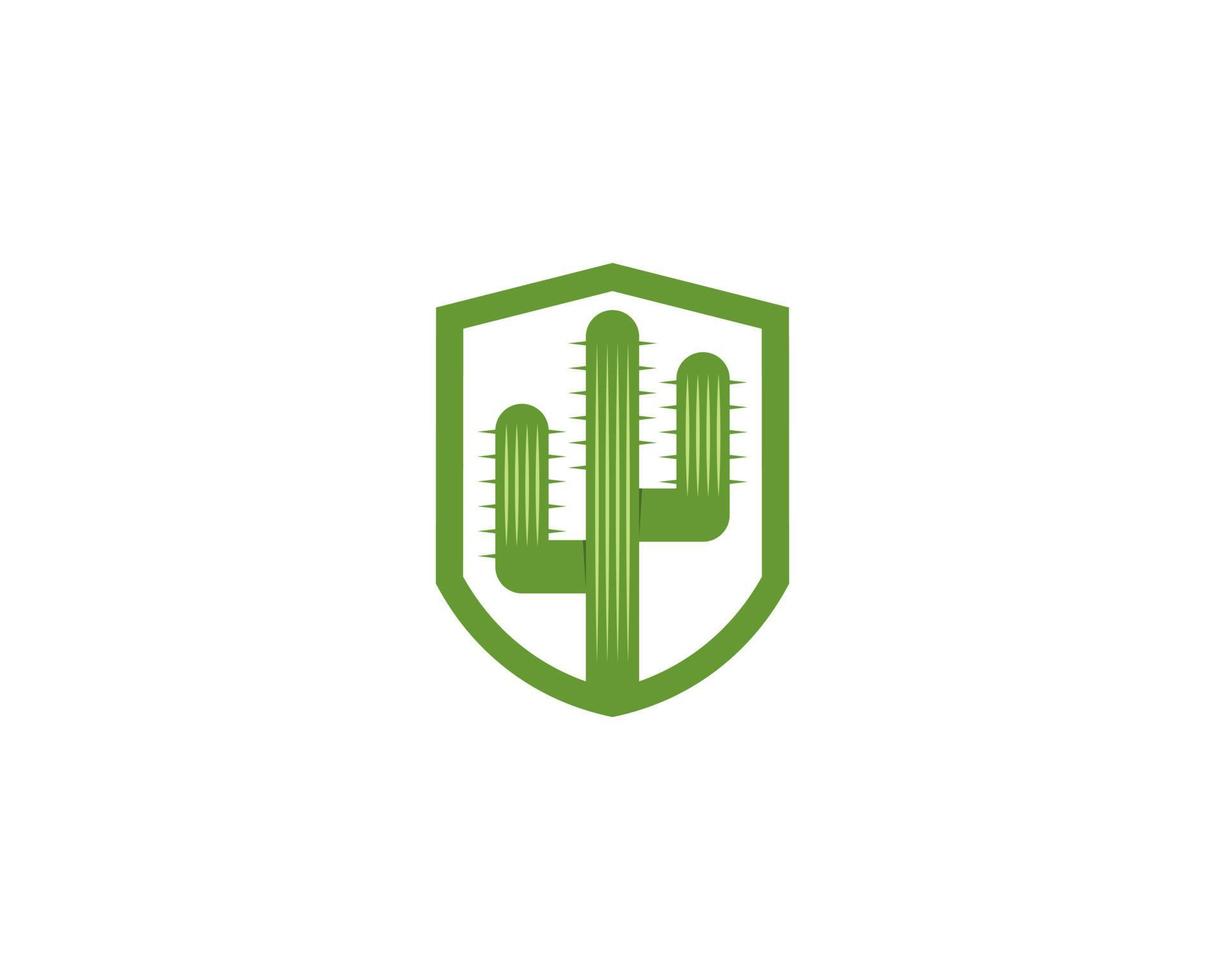 Cactus tree inside the green shield logo vector