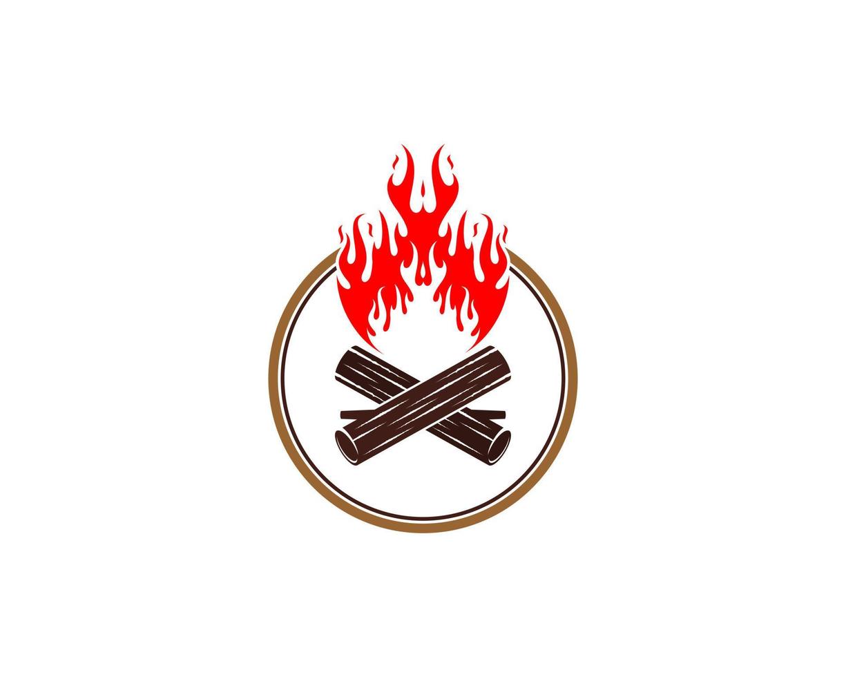 Wood crossed with fire flame on top vector