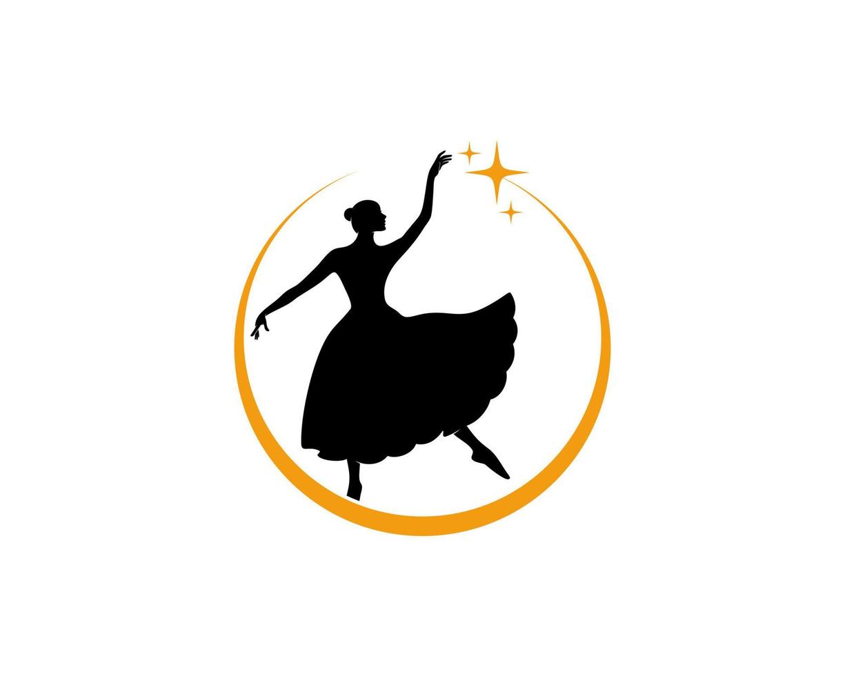 Woman ballerina in the circle with rising star logo vector