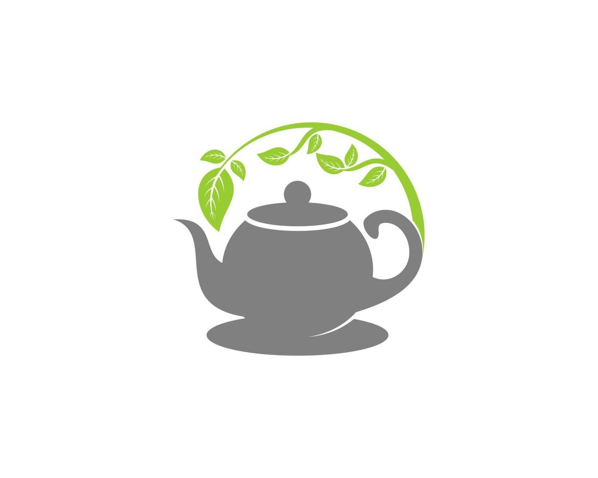 Teapot with nature leaf behind vector
