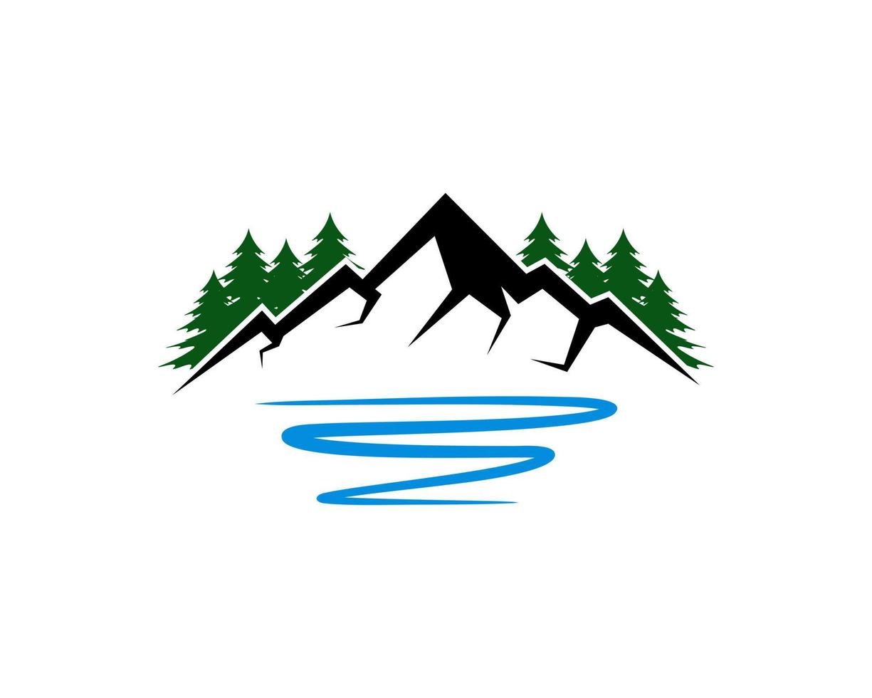 Abstract mountain with pine forest and water lake vector