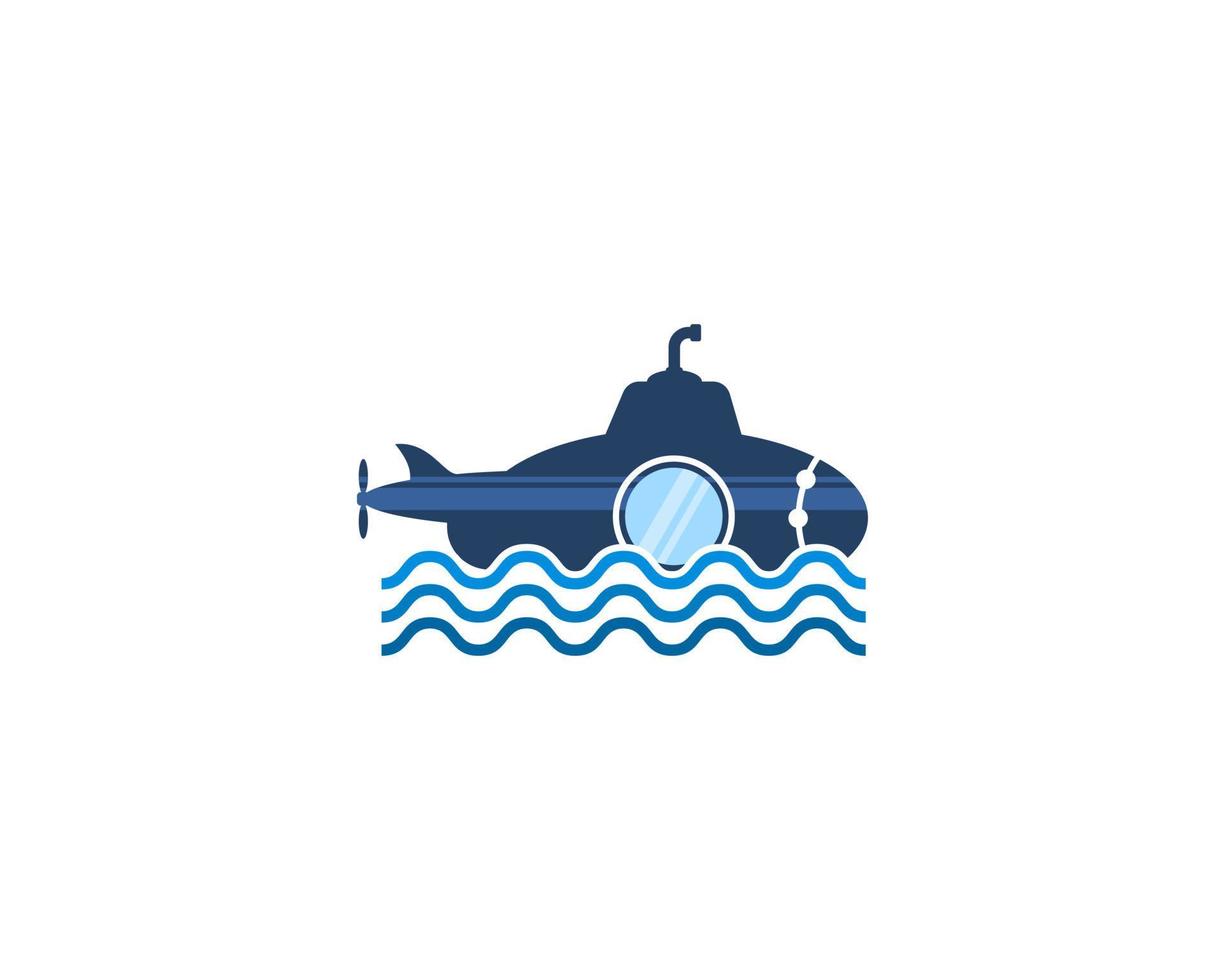 submarino en el logotipo de ilustración de agua de mar vector