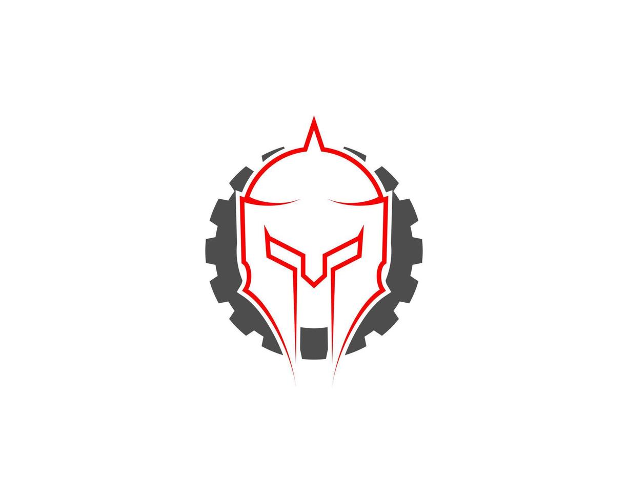 Spartan helmet and gear wheel behind vector