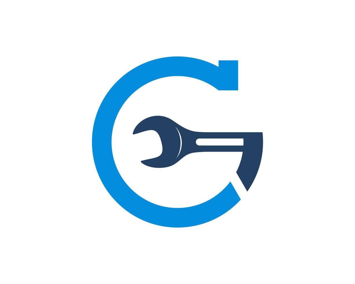 G letter initial with repair wrench inside vector