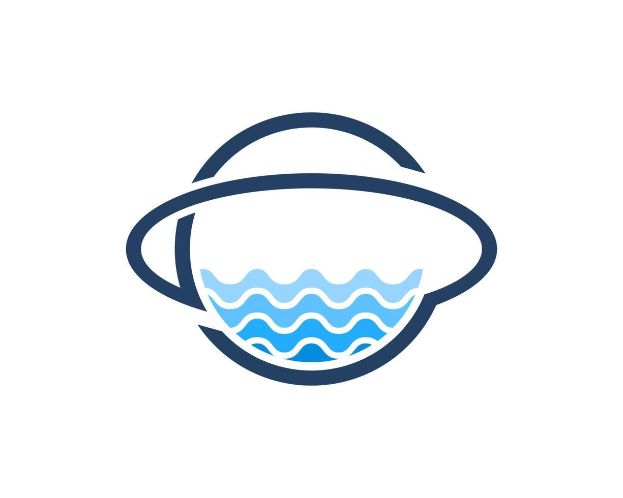 Abstract ring planet with beach wave inside vector