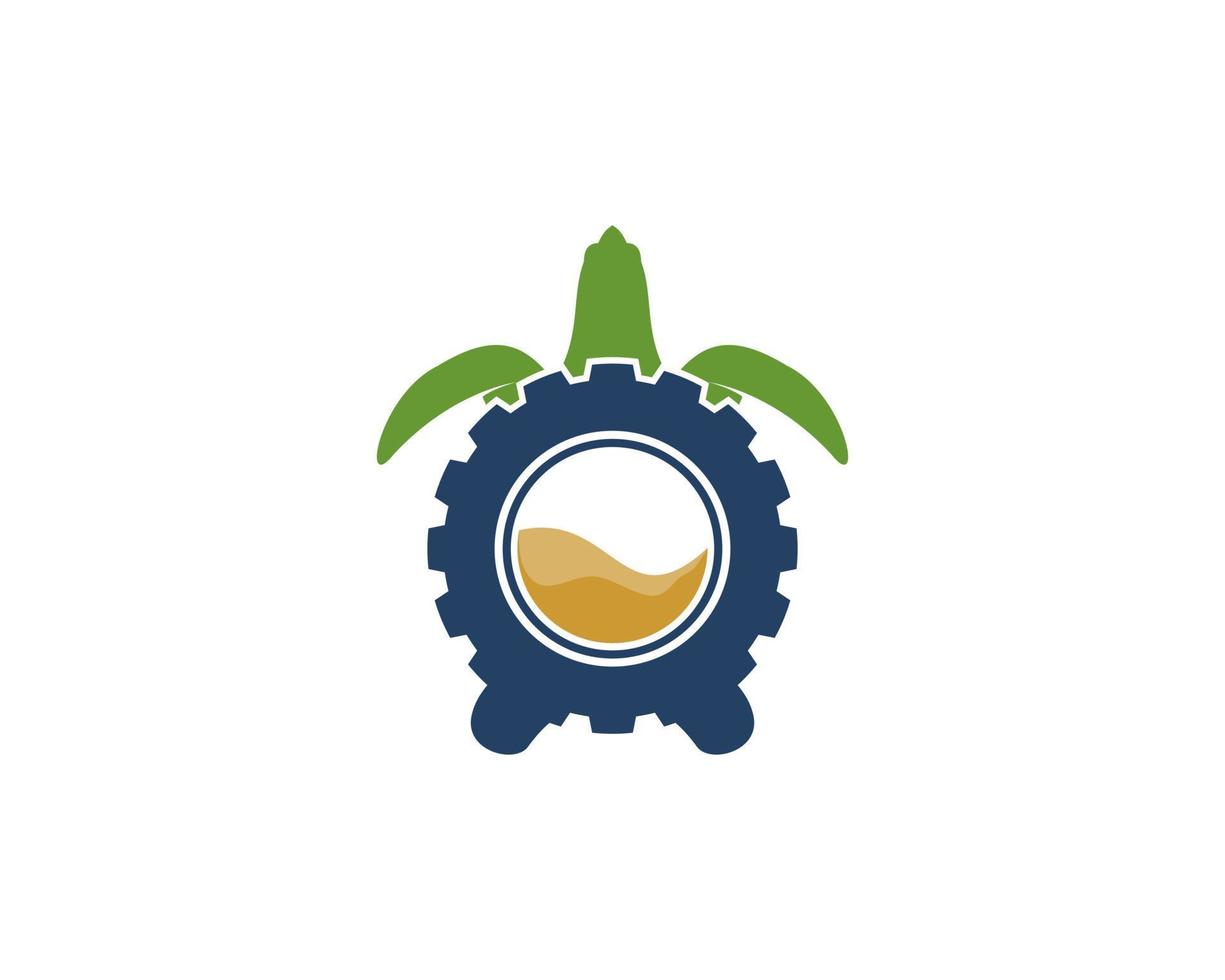 combinación de tortuga con logo de engranaje vector