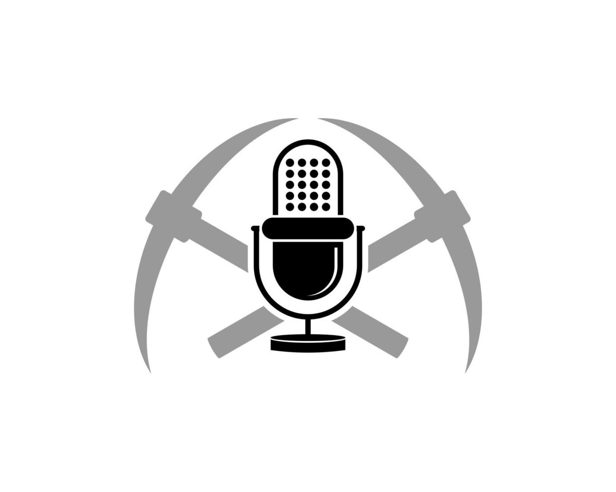 Cross mining axe with podcast microphone inside vector