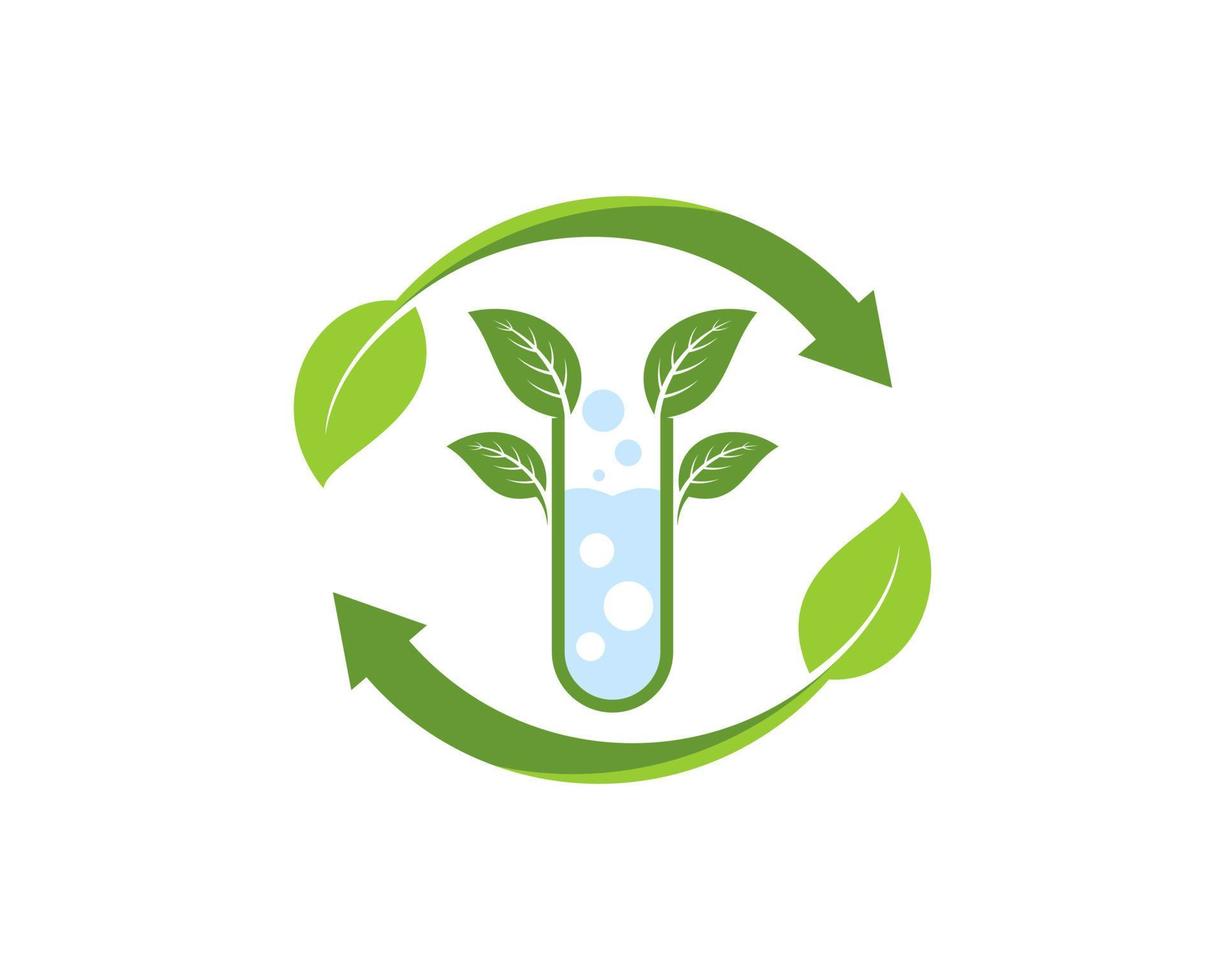 Circular arrow and leaf with bottle laboratory inside vector