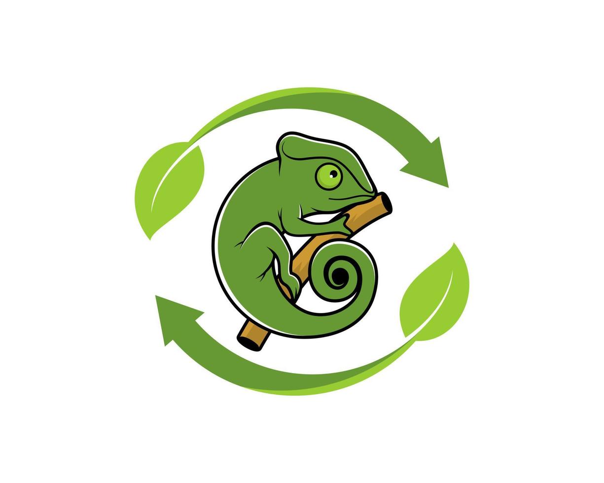 Circular arrow with leaf and chameleon inside vector