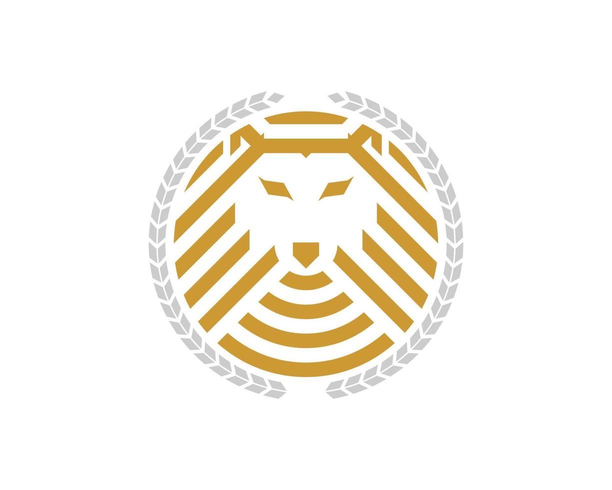 Circular wheat with stripes lion head inside vector