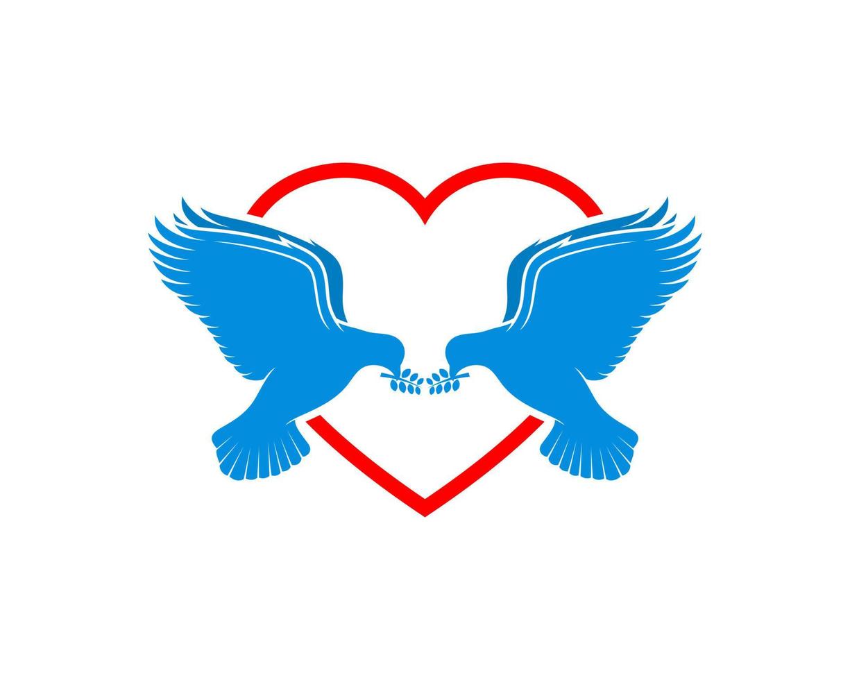 Simple love shape with couple of dove inside vector