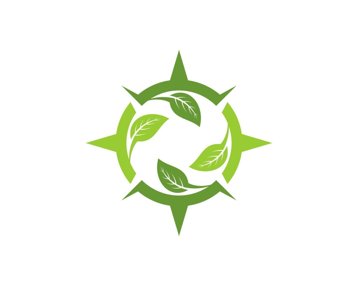 Modern compass with green nature leaf inside vector