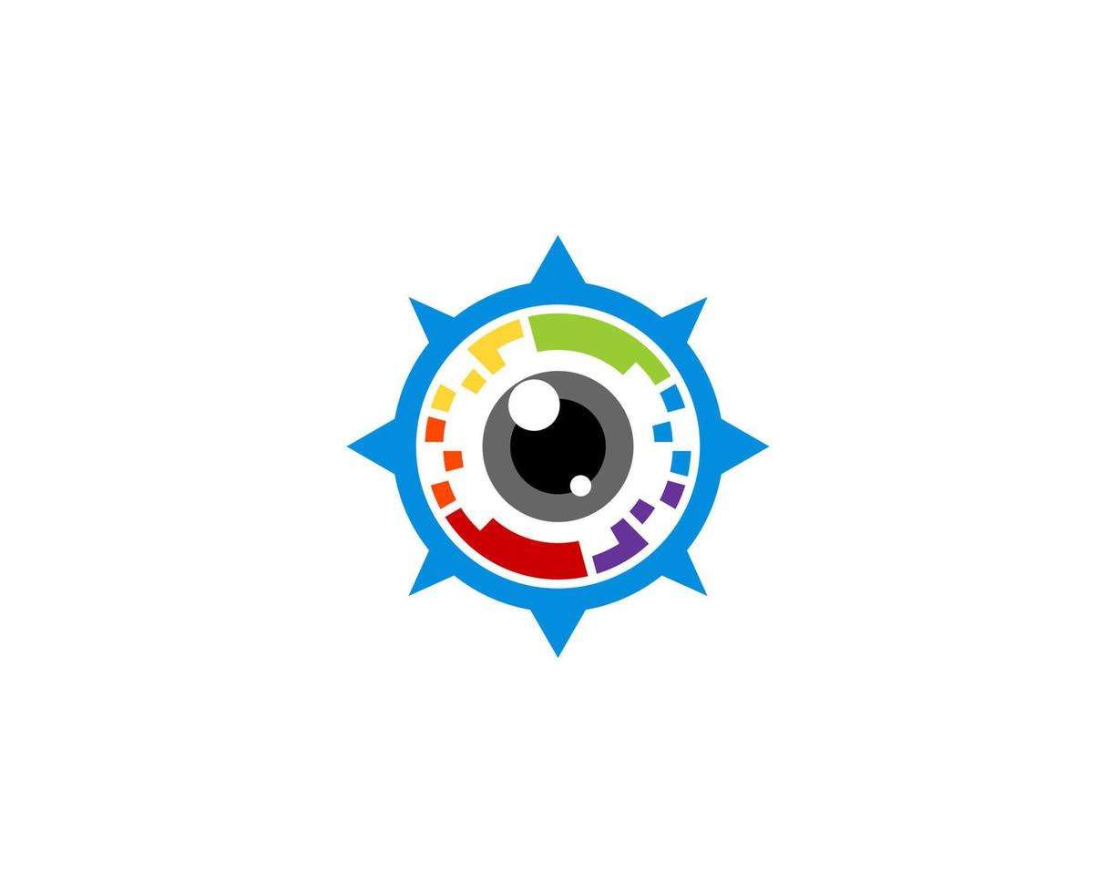 Compass with eye lens and pixel inside vector
