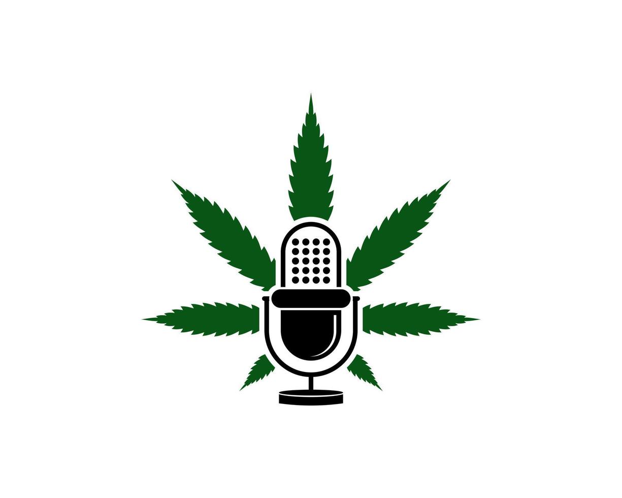 Green cannabis leaf with podcast microphone inside vector