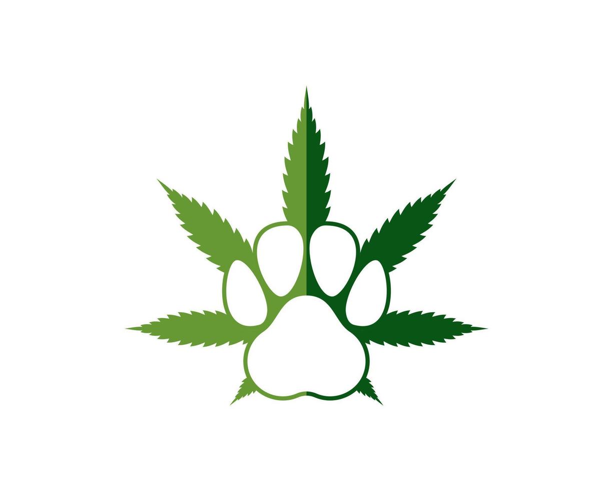 hoja de cannabis verde con huella dactilar de mascota en el interior vector