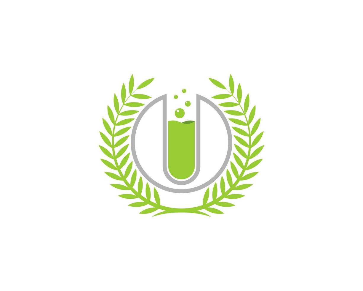 Laboratory test tube in the circle wheat logo vector