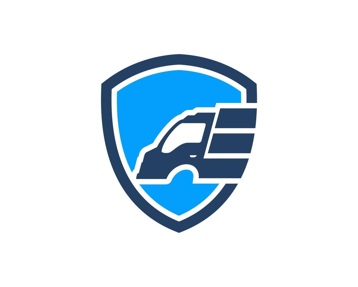Simple shield with delivery truck inside vector