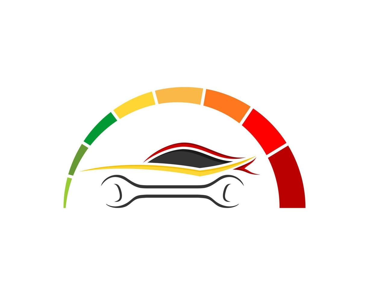 Speedometer with abstract sport car and wrench inside vector