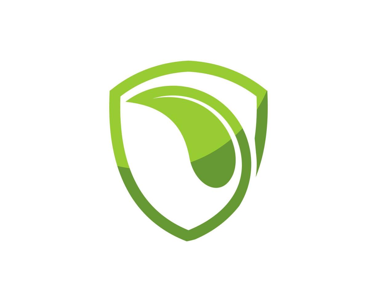 Simple shield with green nature leaf inside vector