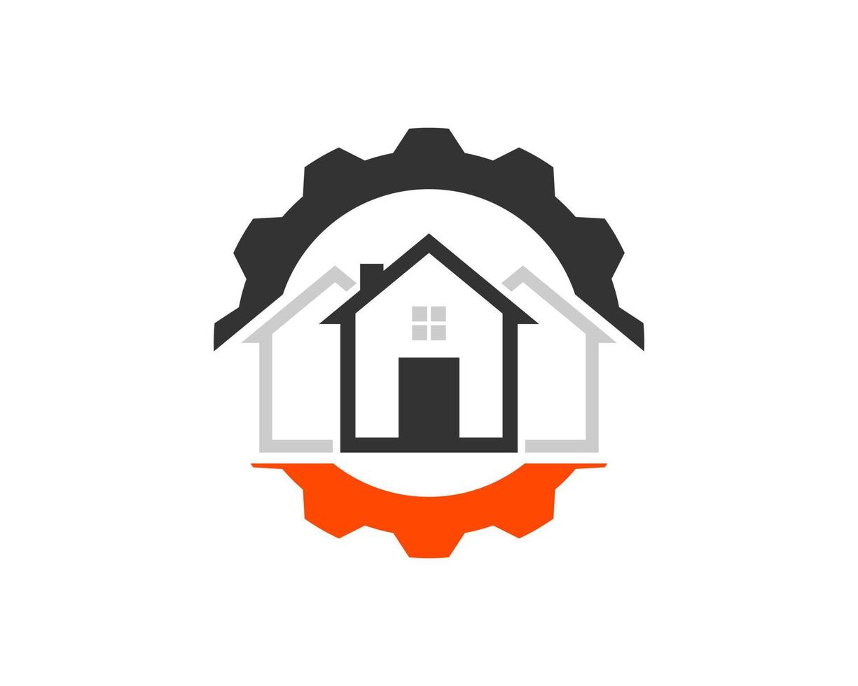 Gear with Three simple house inside vector