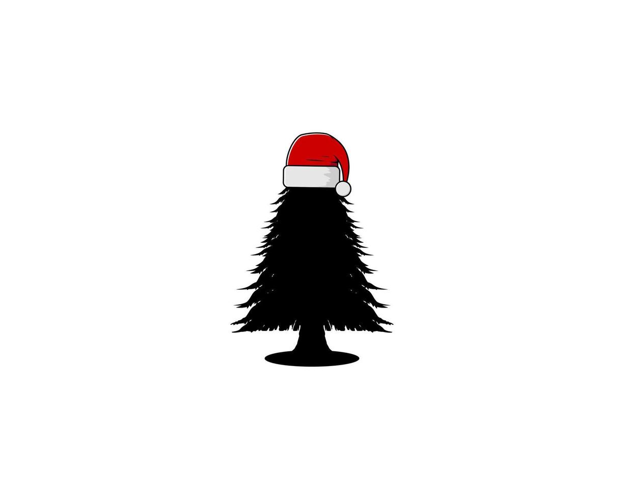 árbol de pinos con sombrero de navidad en la parte superior vector
