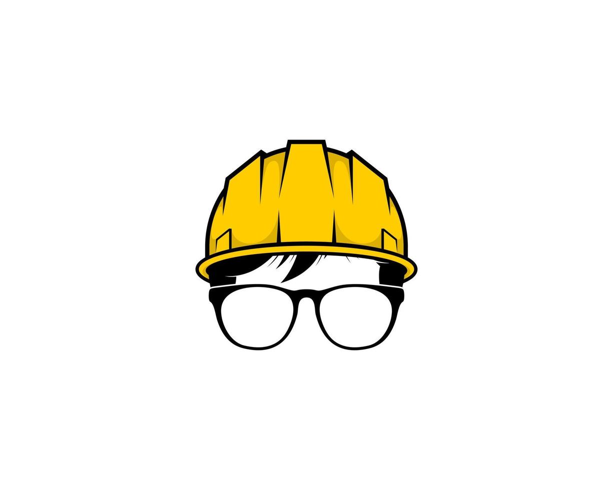 Geek boy wearing construction helmet logo vector