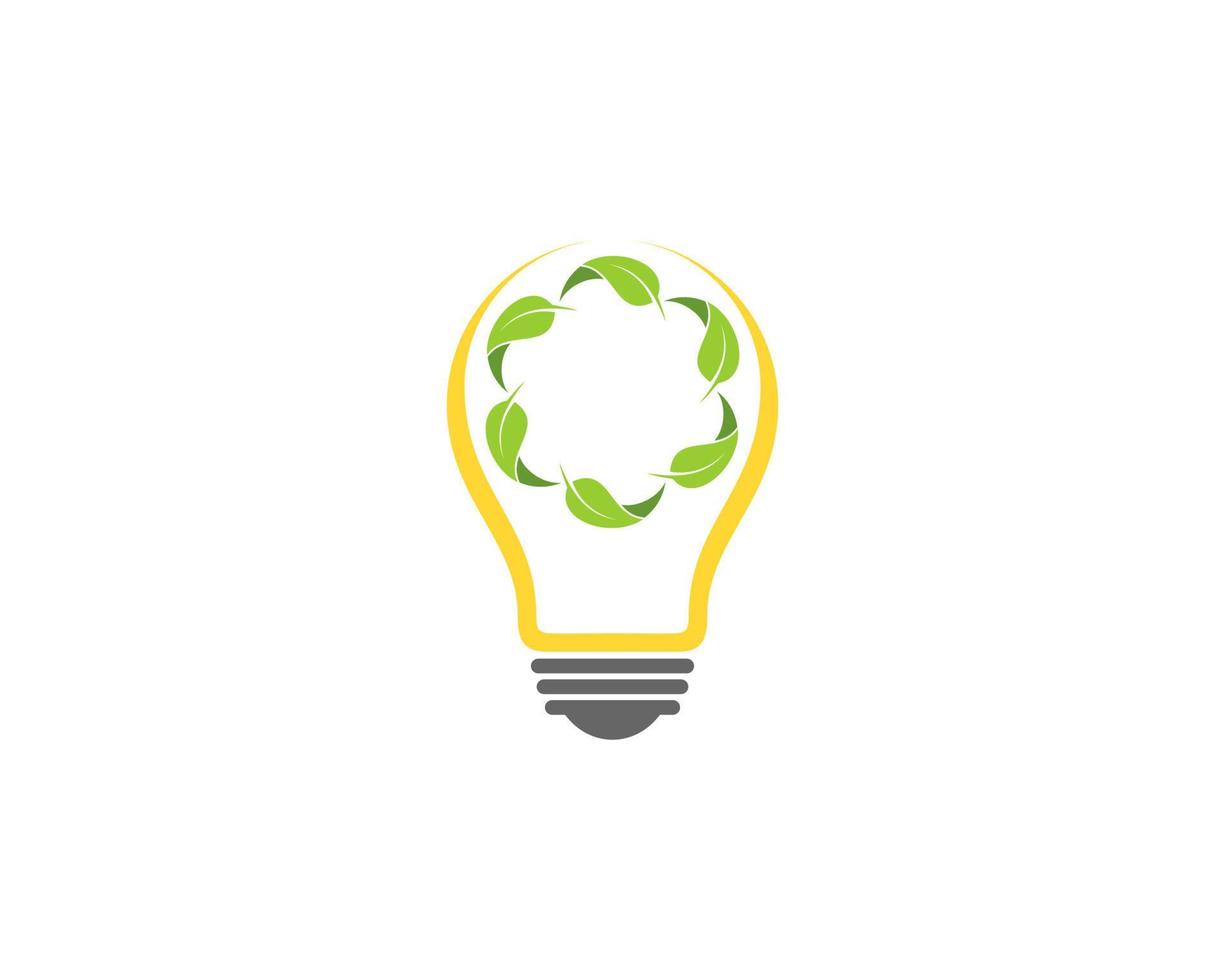 Circular green leaf inside the light bulb vector