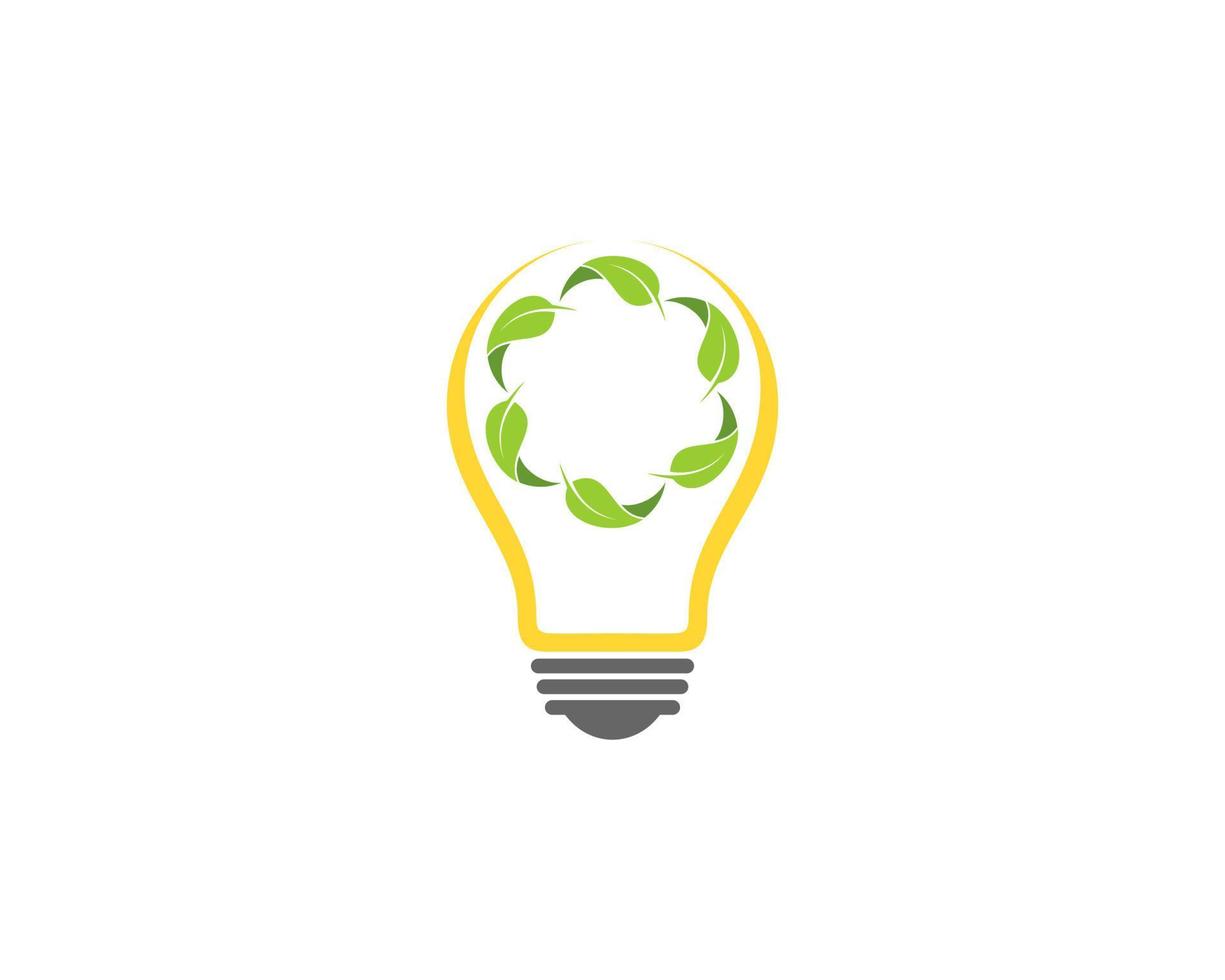 Circular green leaf inside the light bulb vector