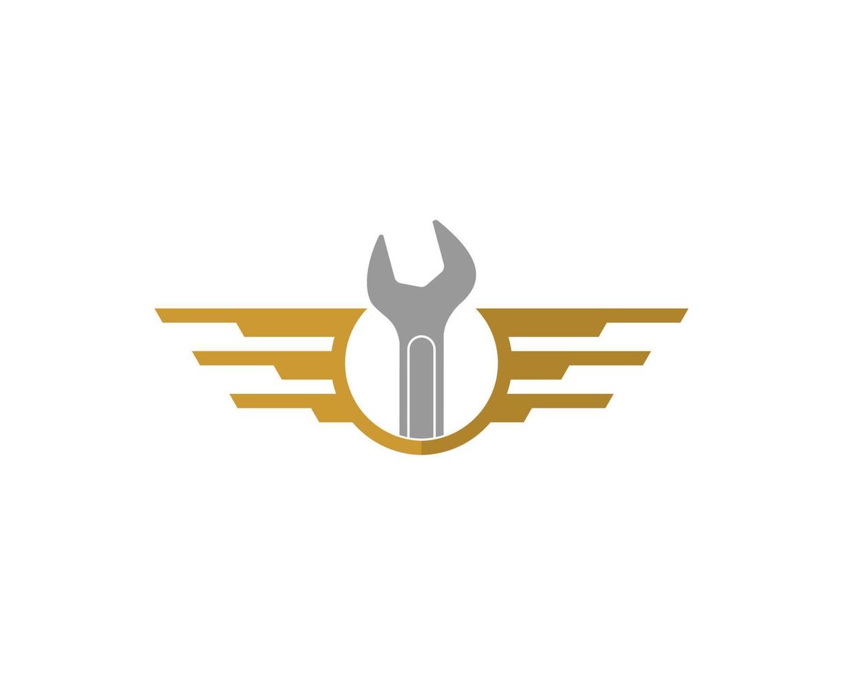 Golden wings with wrench in the middle vector