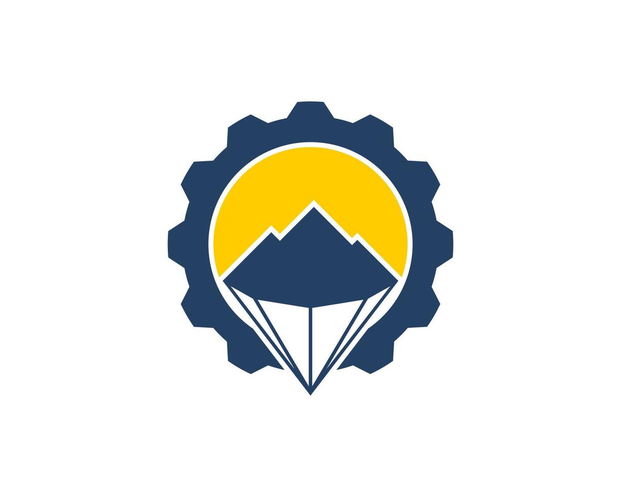 Gear with mountain and diamond inside vector