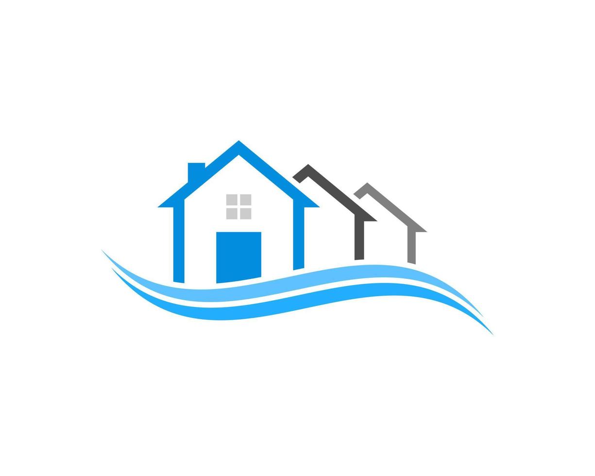 Three simple house with beach wave vector